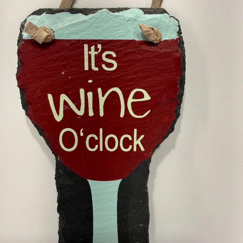 Lipscombe Gifts It's Wine O'clock Slate Wall Hanging Sign Bar Decor Red Black